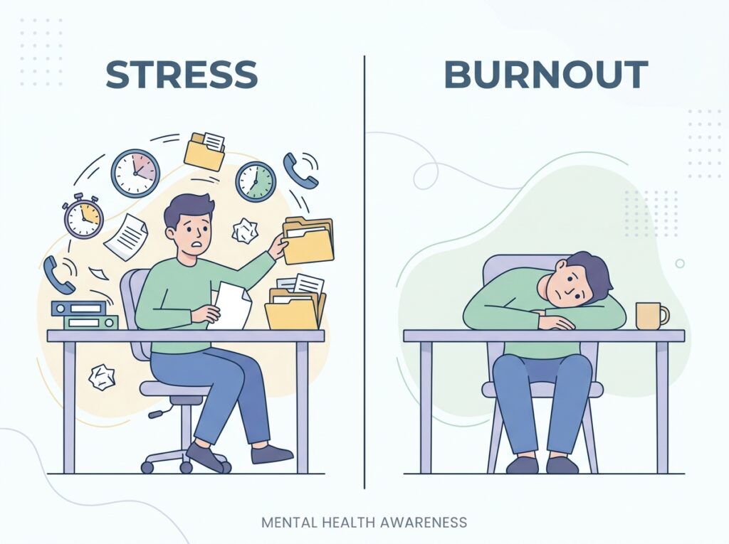 difference between stress and burnout illustration