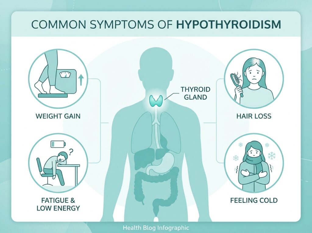 thyroid gland location and hypothyroidism symptoms